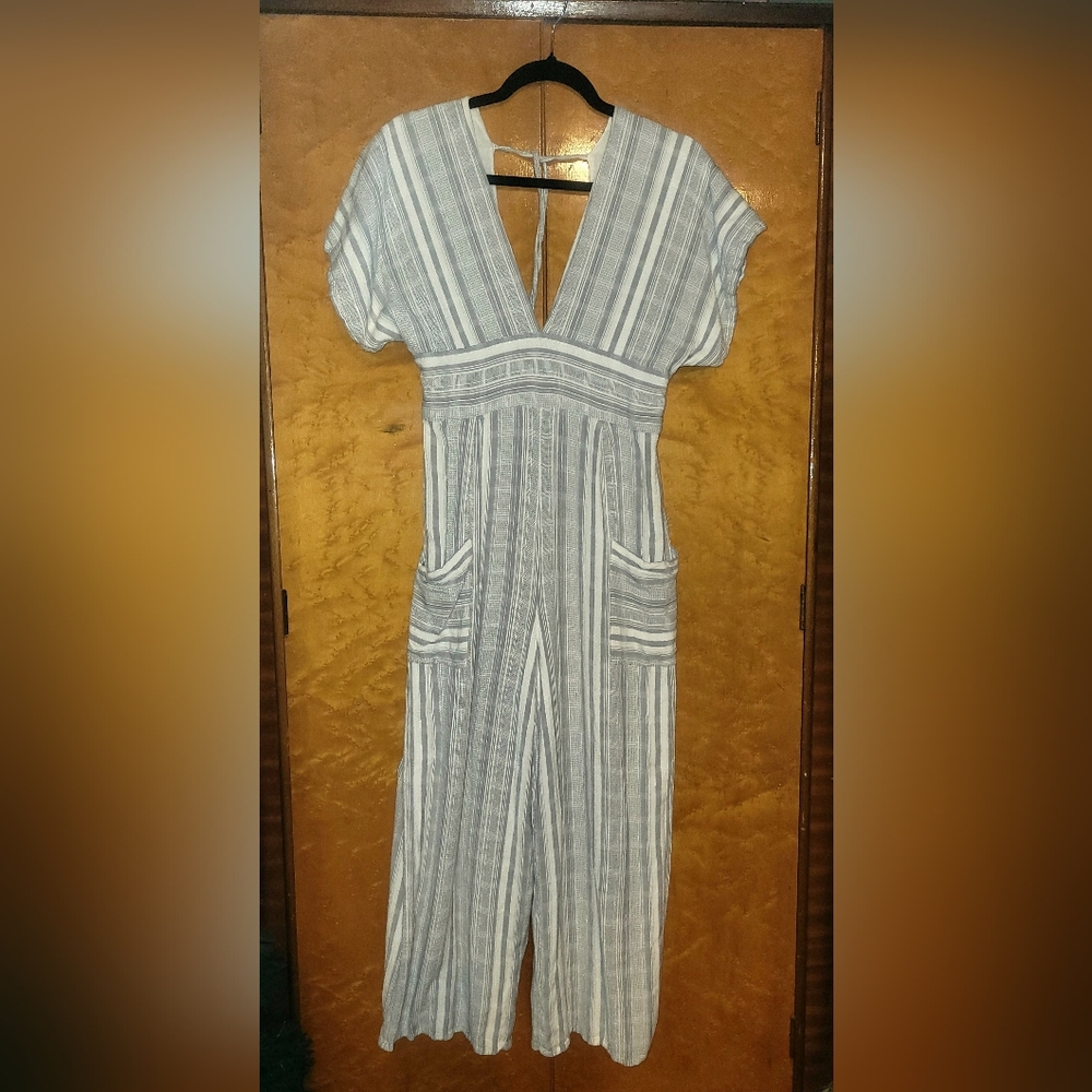 EUC L*Space Grey and White Striped Jumpsuit